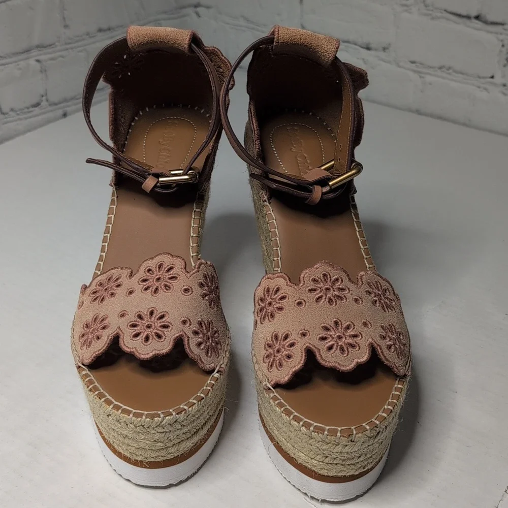See By Chloe Espadrille Wedge Sandals With Ankle Strap Size 9 US - Picture 3 of 8